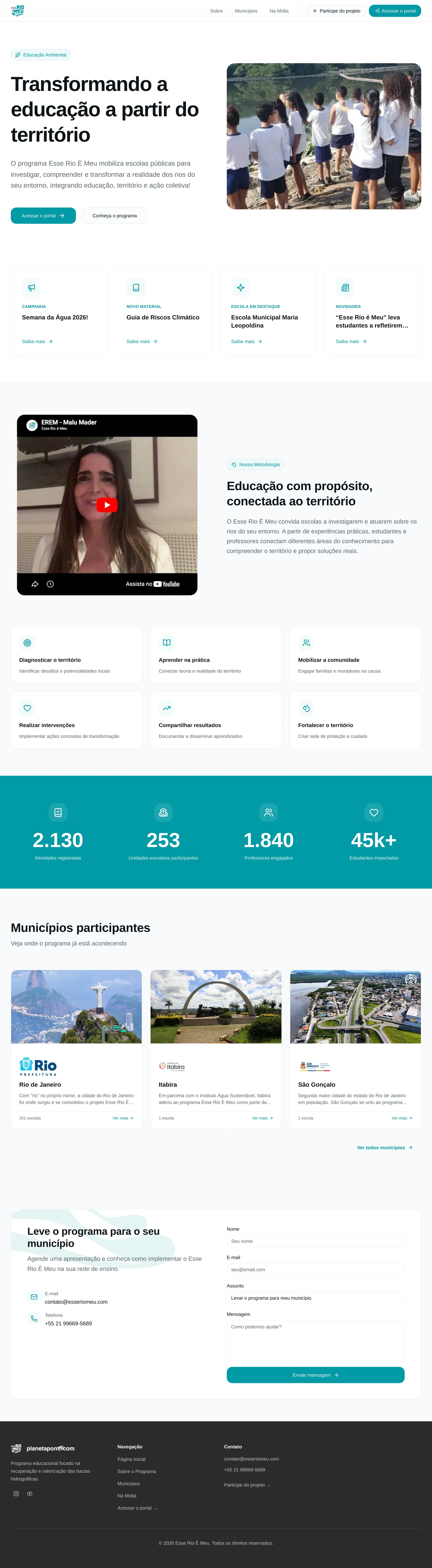 Página inicial pública do programa Esse Rio É Meu