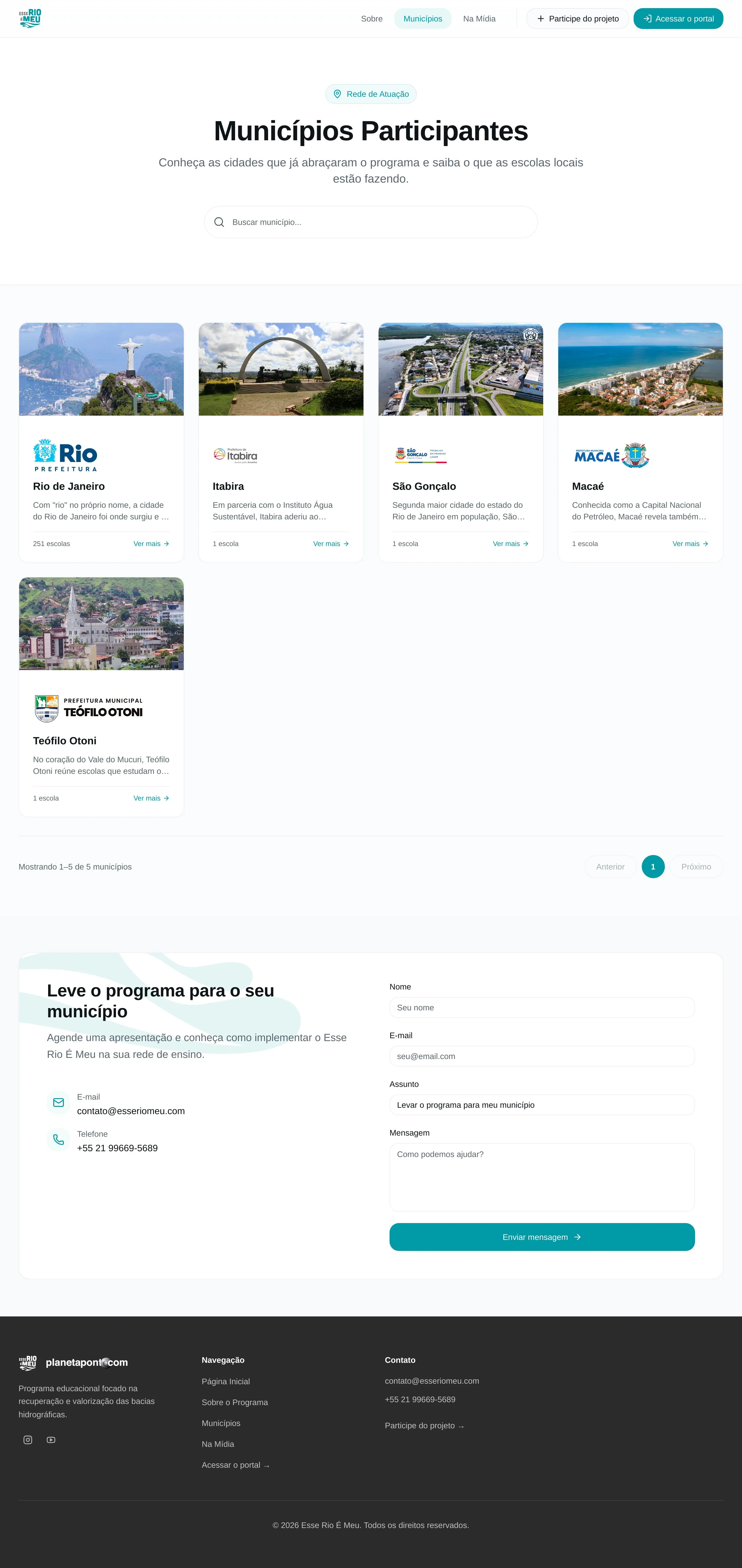 Lista de territórios participantes do programa Esse Rio É Meu